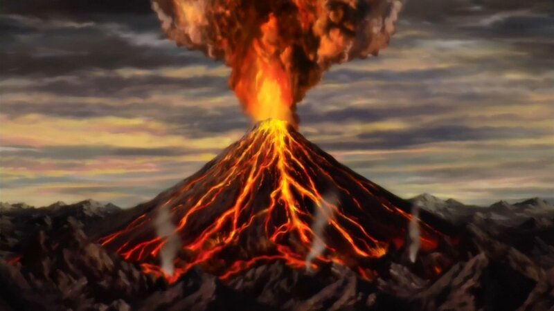 Erupting Volcano — Orange, Dramatic, Sunset, Digital Art