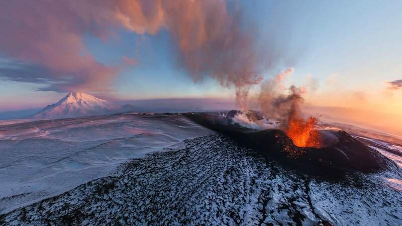Erupting Volcano — Orange, Dramatic, Sunset, Photograph