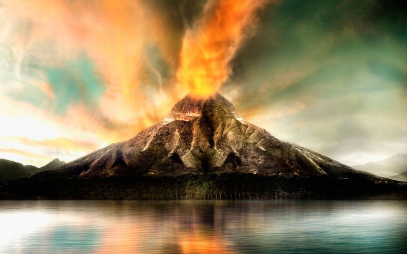 Erupting Volcano — Orange, Dramatic