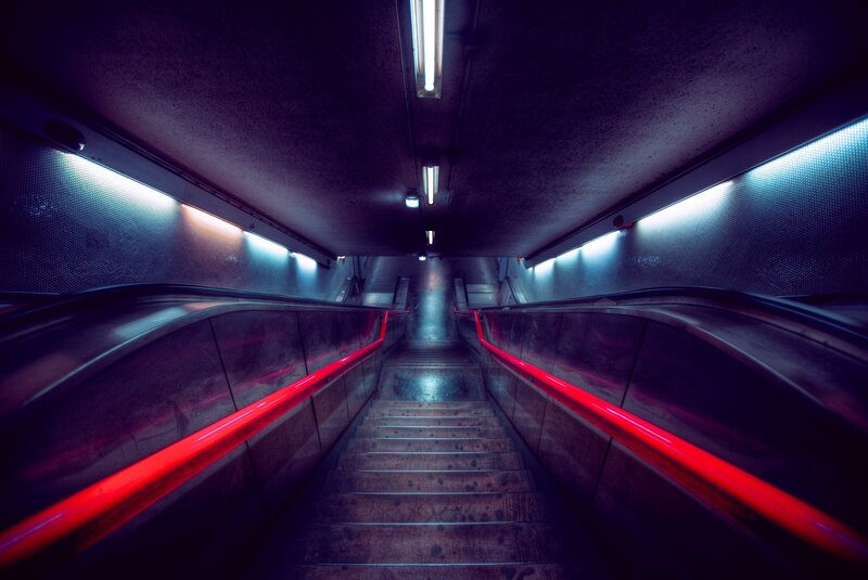 Escalator and Stairs — Red