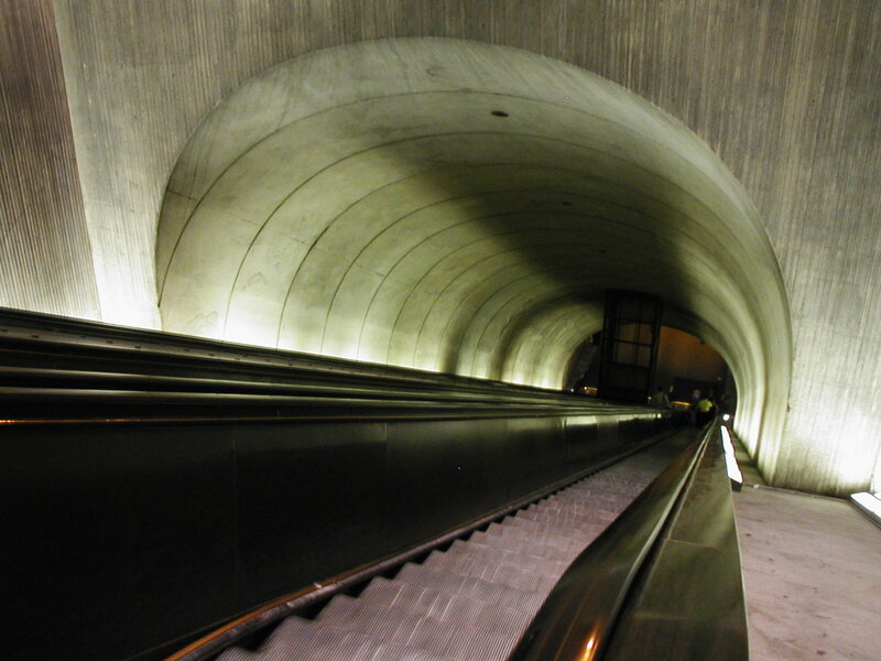 Escalator in a concrete tunnel