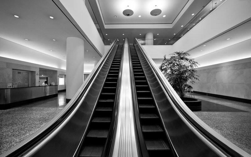 Escalators in a modern building