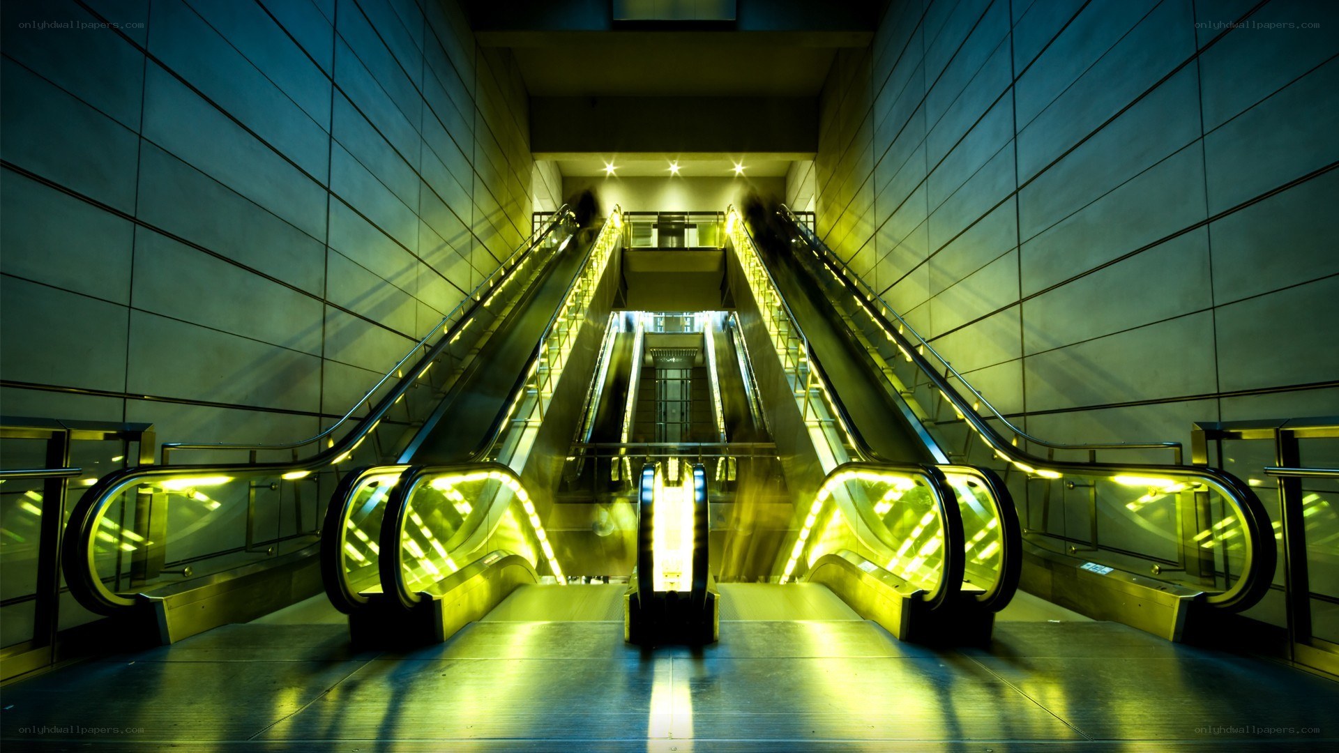 Escalators in a modern station