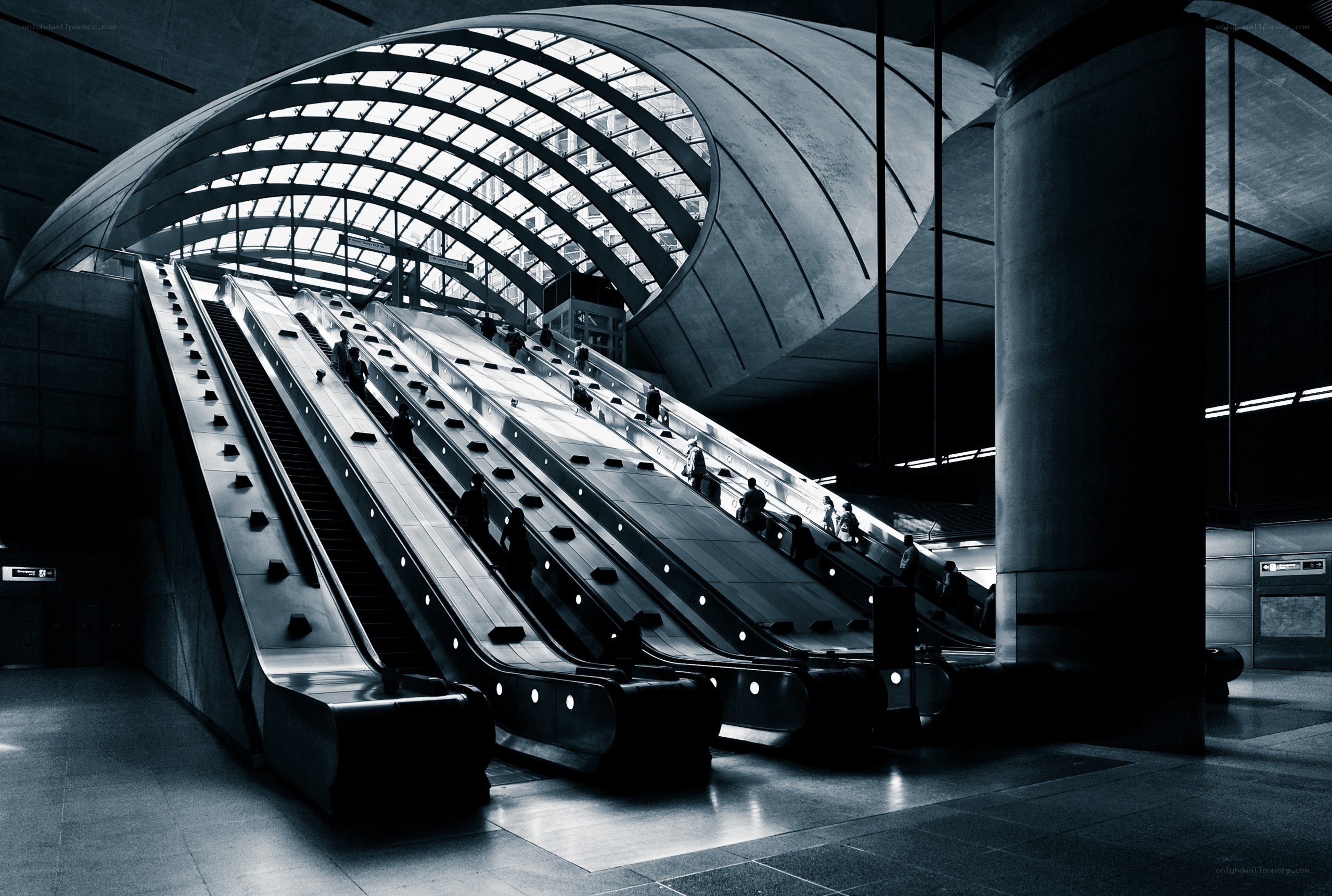 Escalators in a modern station