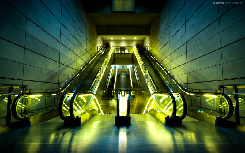 Escalators in a modern station