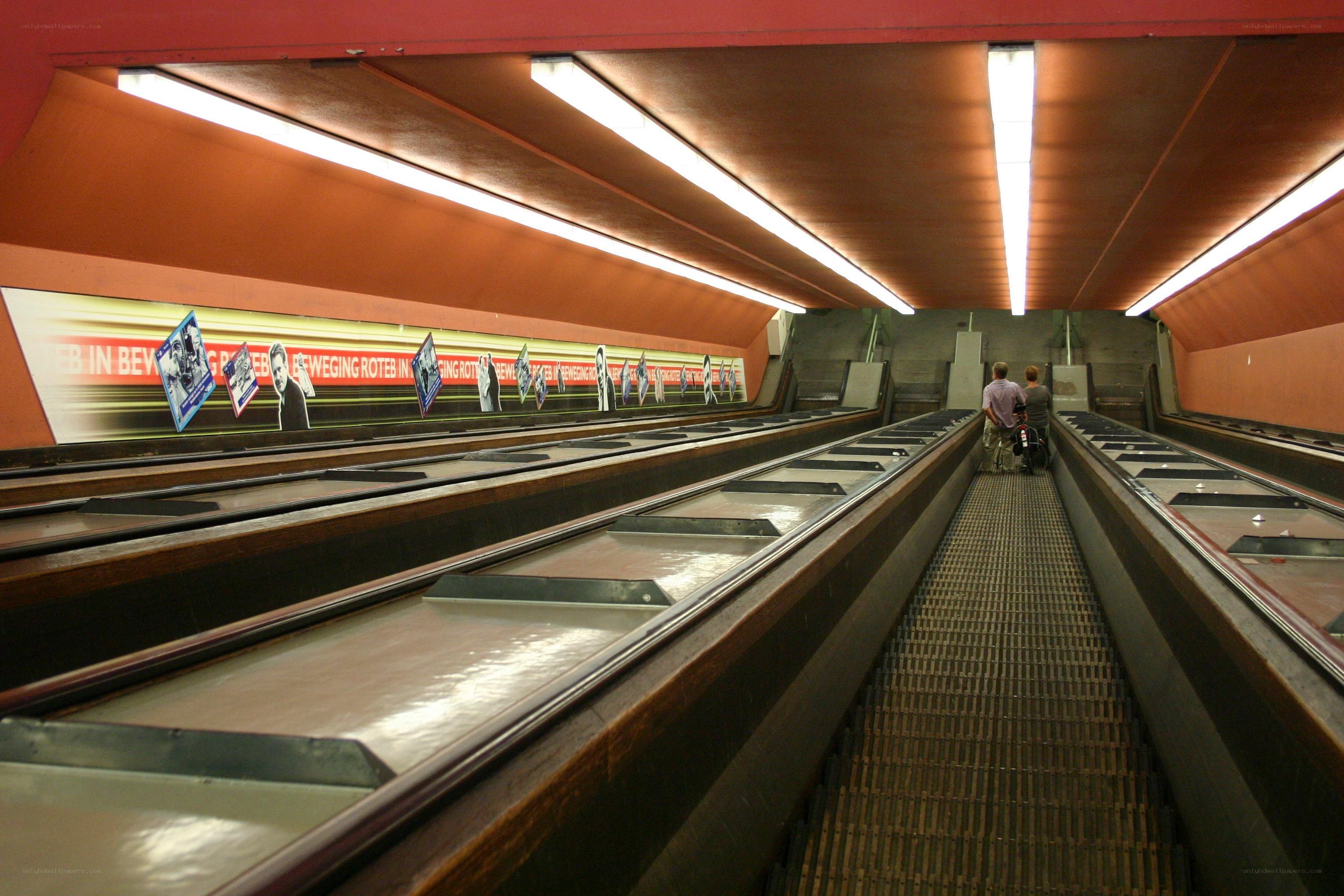 Escalators in a subway station