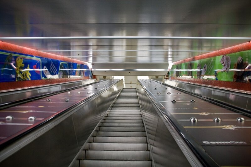 Escalators in a subway station
