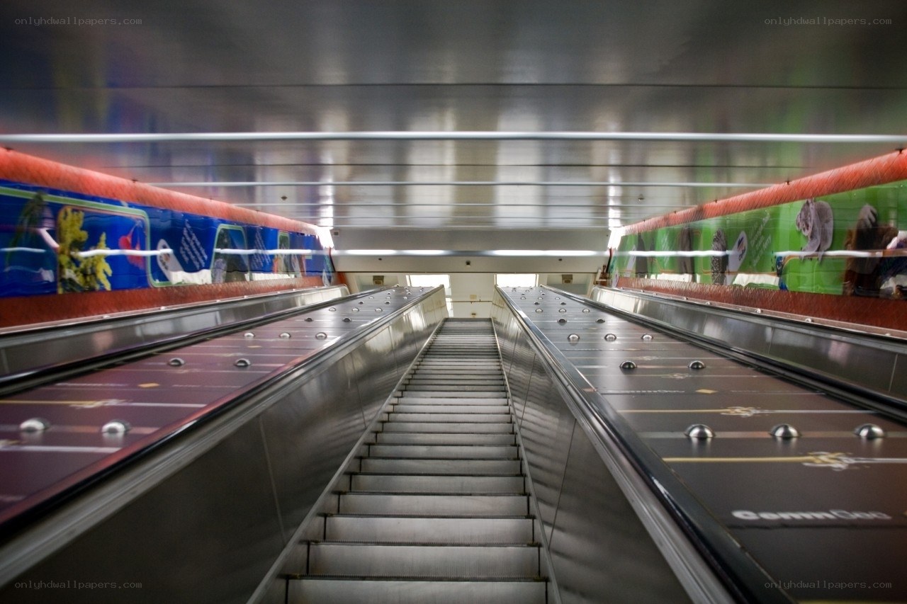 Escalators in a subway station