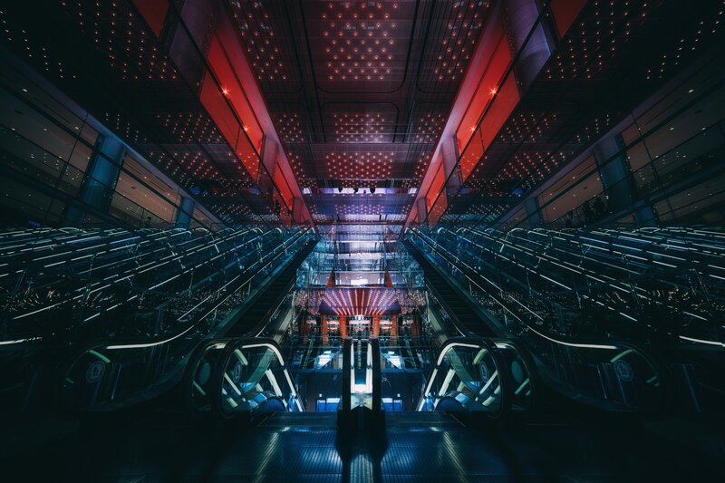 Escalators in Modern Building — Black
