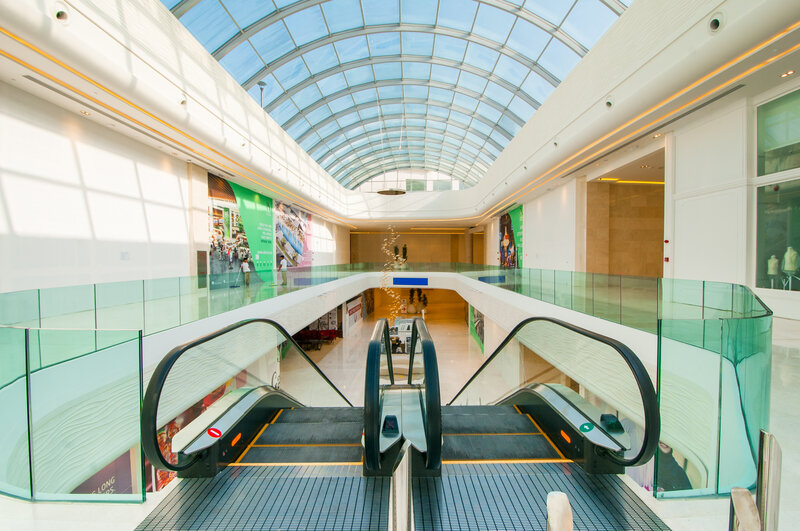 Escalators in Shopping Mall — White, Bright