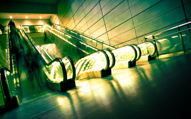 Escalators in Subway Station — Green