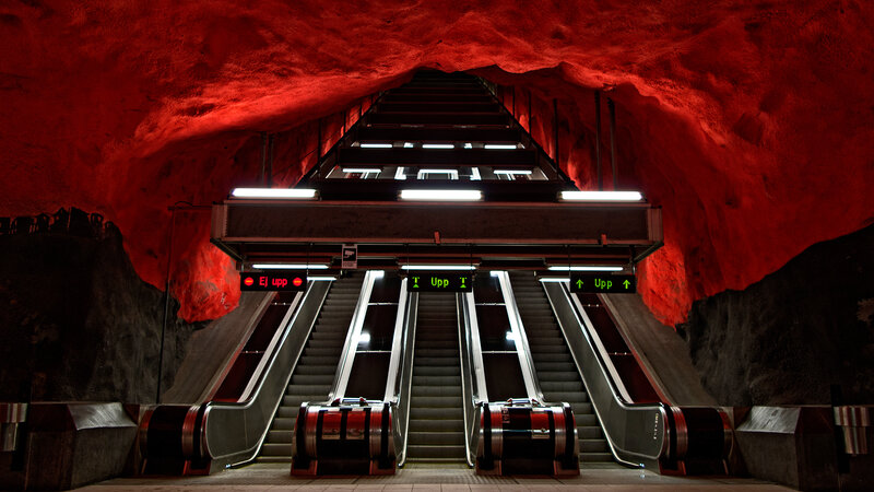 Escalators in Subway Station — Red