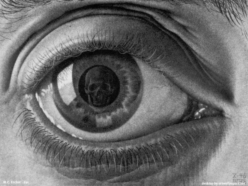 Escher's Eye with Skull Reflection