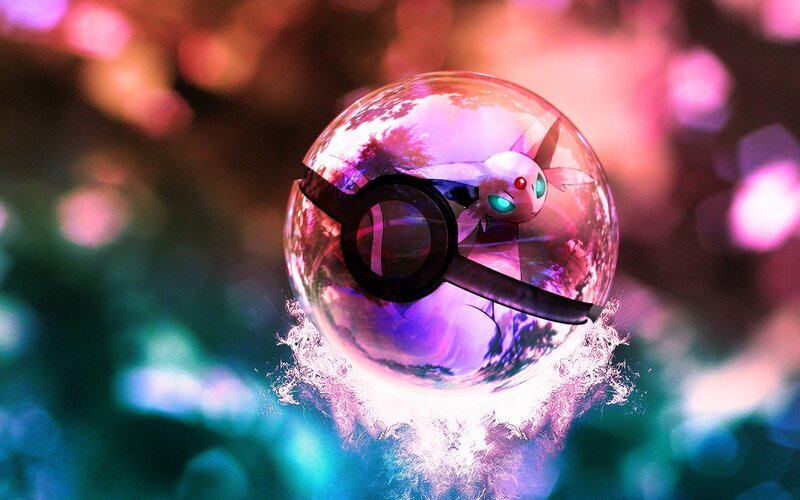 Espeon in a Pokeball — Purple, Dramatic, Digital Art