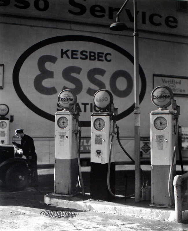 Esso gas station in black and white