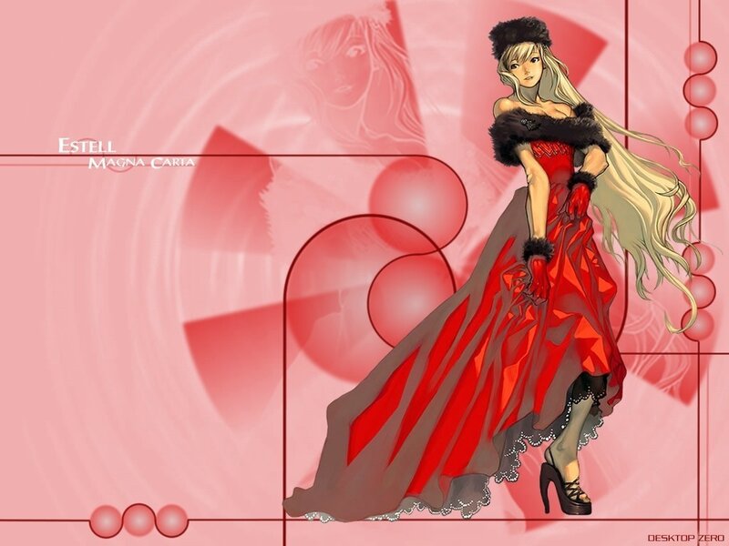 Estell in red gown