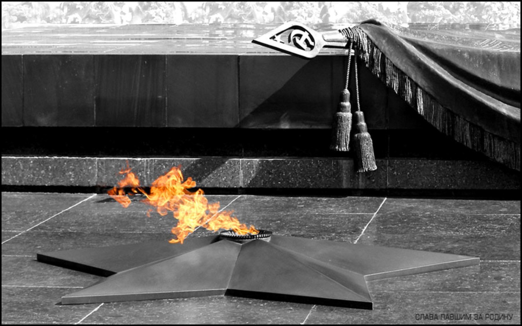 Eternal flame at a war memorial