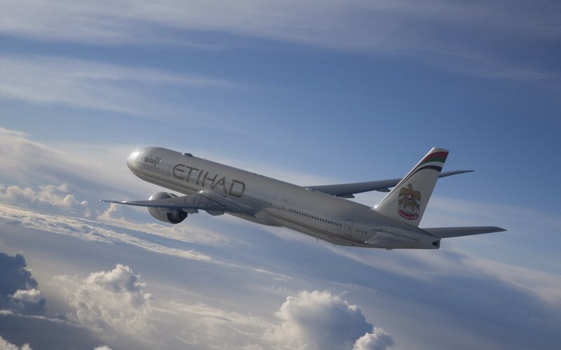 Etihad Airways Boeing 777 in flight