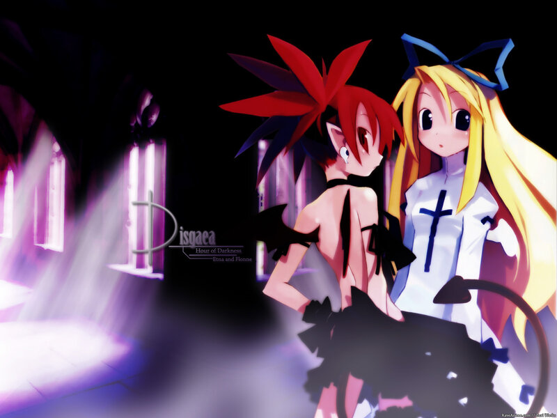Etna and Flonne in a dark hall