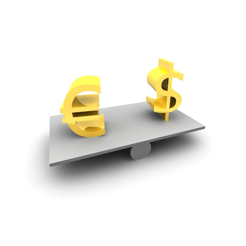 Euro and Dollar on a Balance Scale