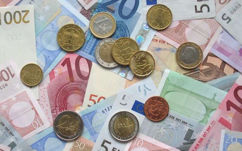 Euro banknotes and coins