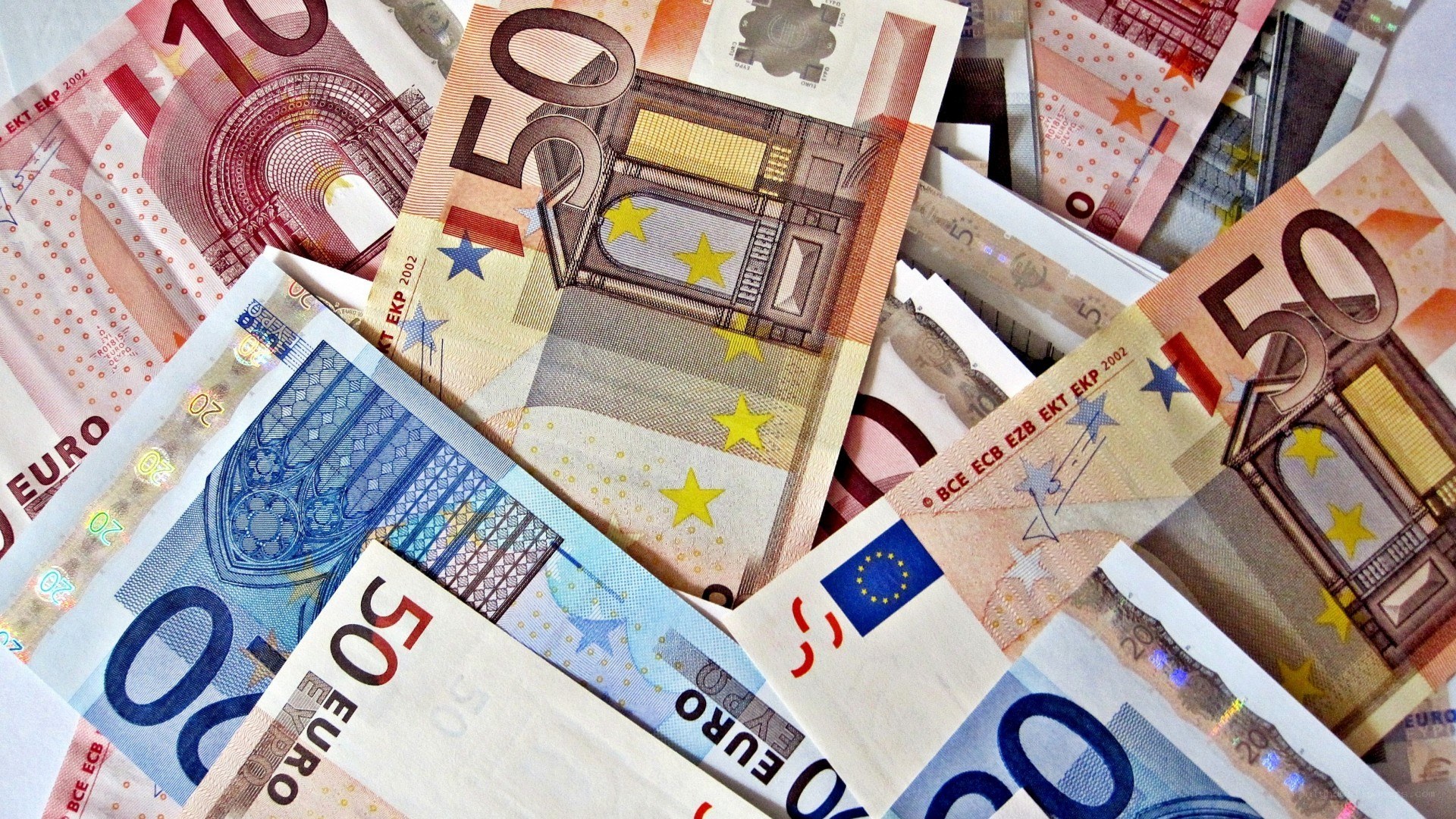 Euro banknotes in a pile