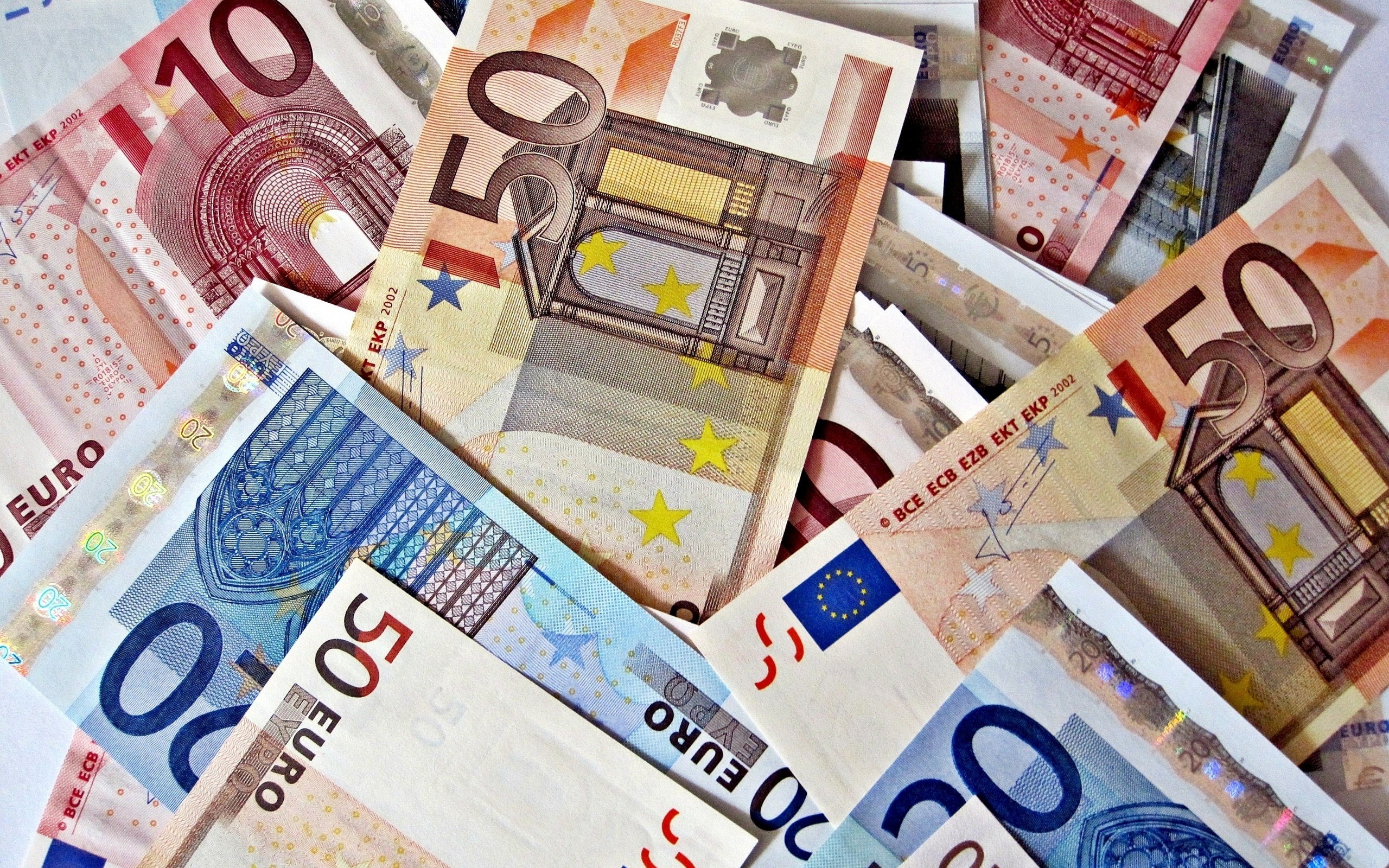 Euro banknotes in a pile