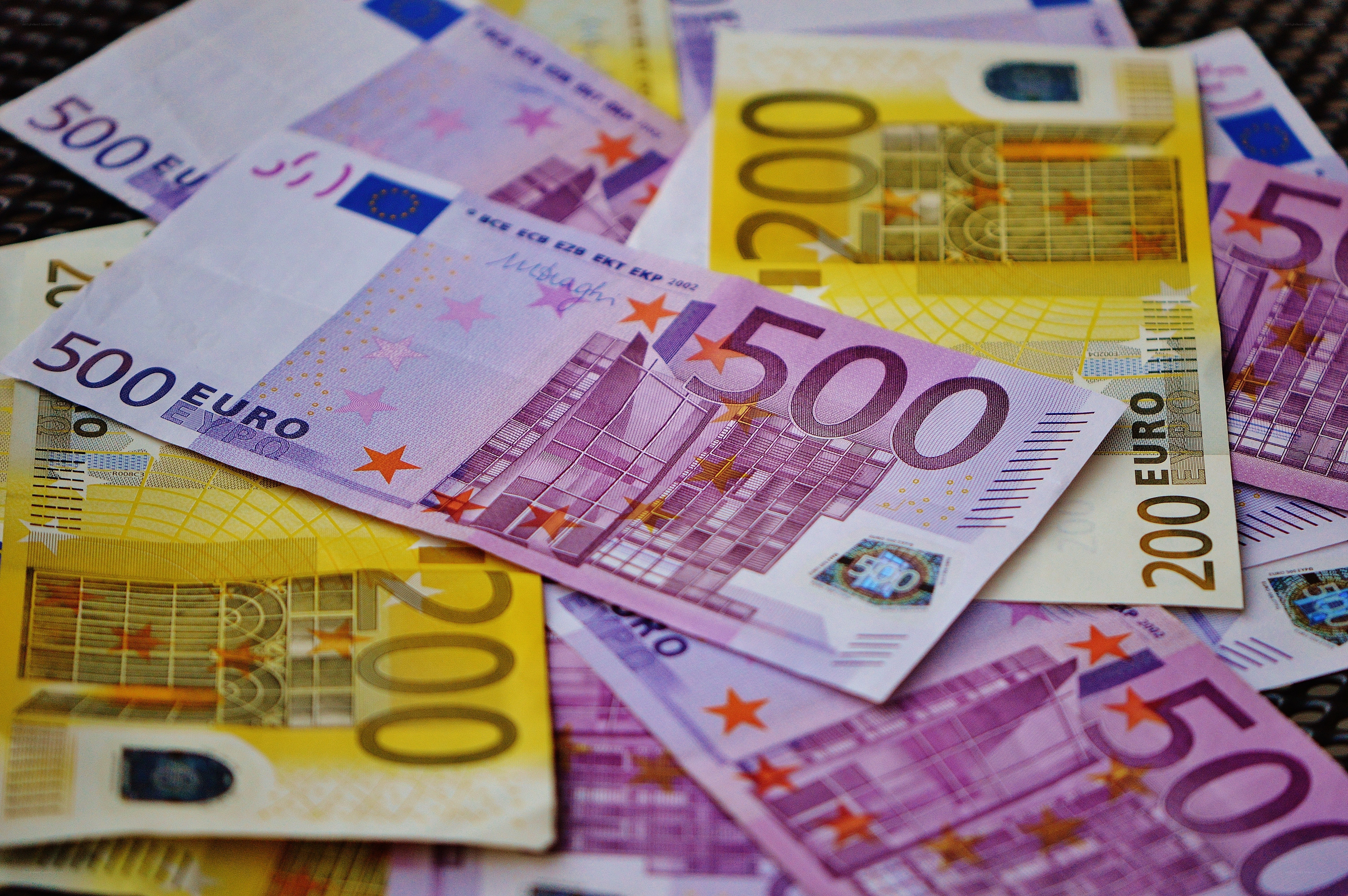 Euro banknotes in a pile