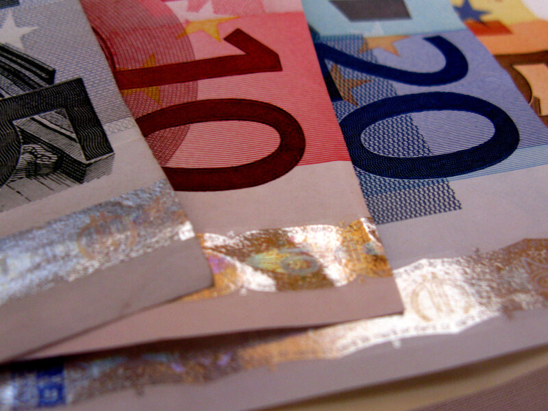 Euro banknotes in a stack