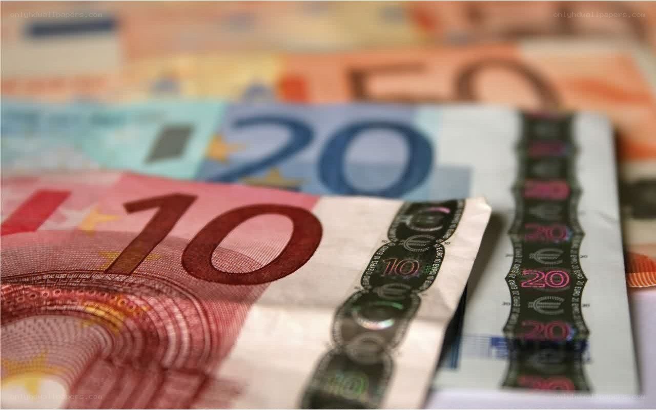 Euro banknotes in focus