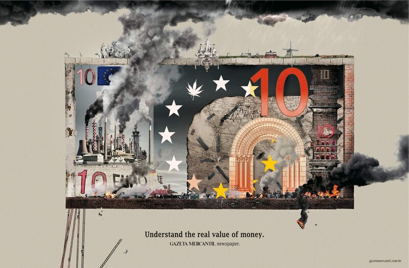 Euro bill crisis collage