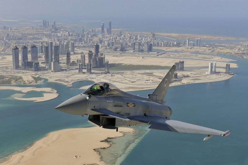 Eurofighter jet over city