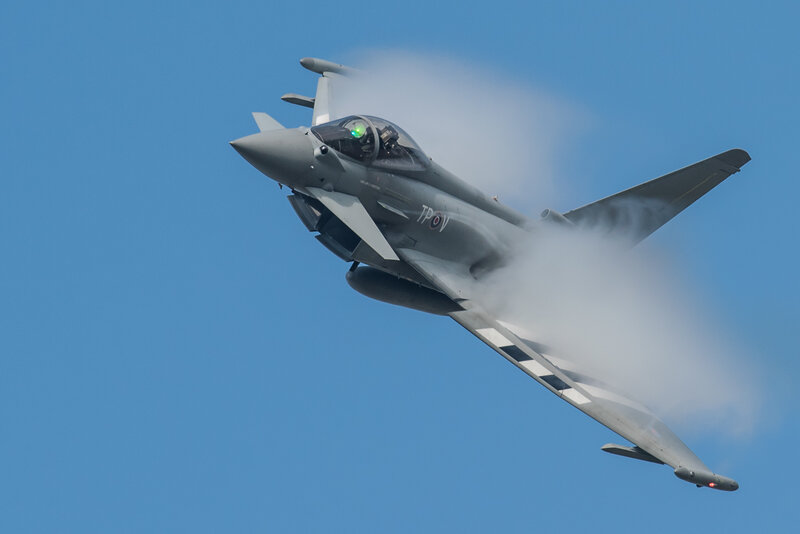 Eurofighter Typhoon Jet — Blue, Dynamic, Afternoon, Photograph, Cloud