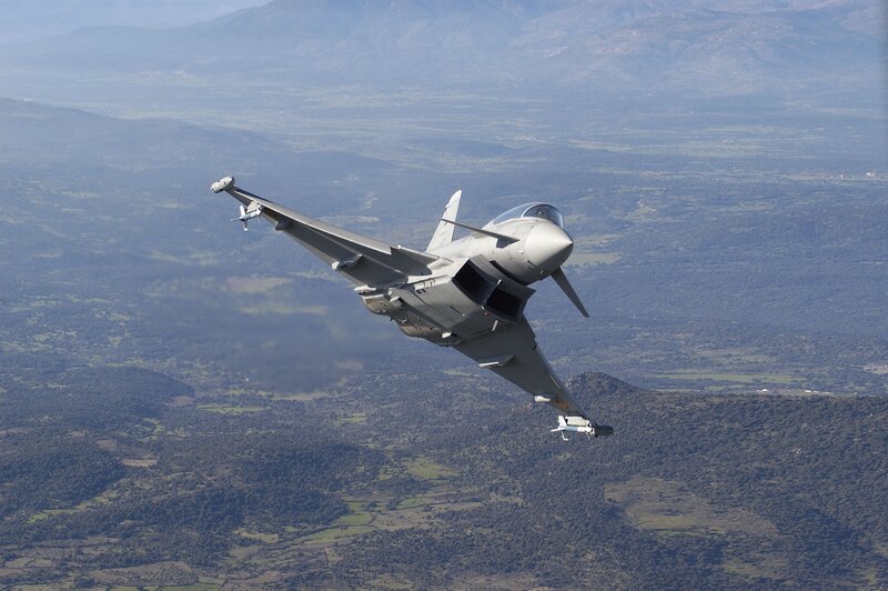 Eurofighter Typhoon Jet — Gray, Dramatic, Afternoon, Photograph, Mountains
