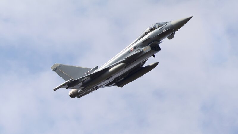 Eurofighter Typhoon Jet — Gray, Dynamic, Afternoon, Photograph, Aircraft, Sky