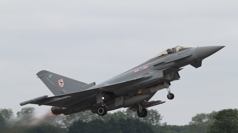 Eurofighter Typhoon Jet — Gray, Dynamic, Afternoon, Photograph, Aircraft, Trees