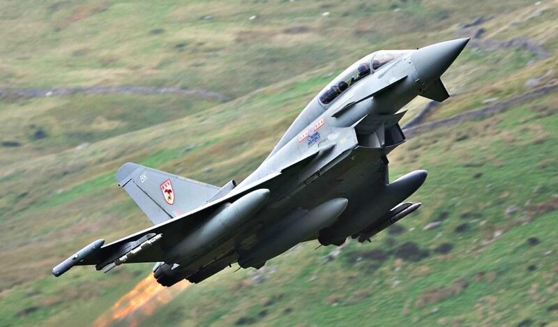 Eurofighter Typhoon Jet — Gray, Dynamic, Photograph, Aircraft, Mountainous Terrain