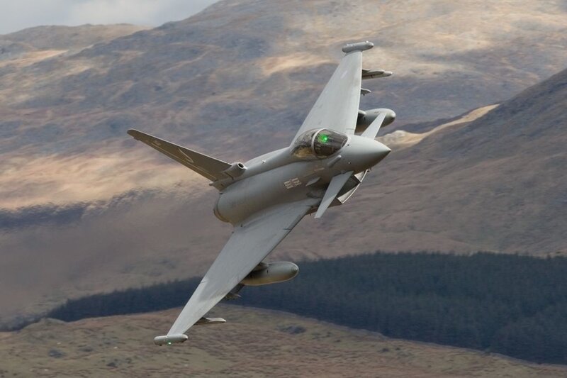 Eurofighter Typhoon Jet — Gray, Dynamic, Photograph, Mountains