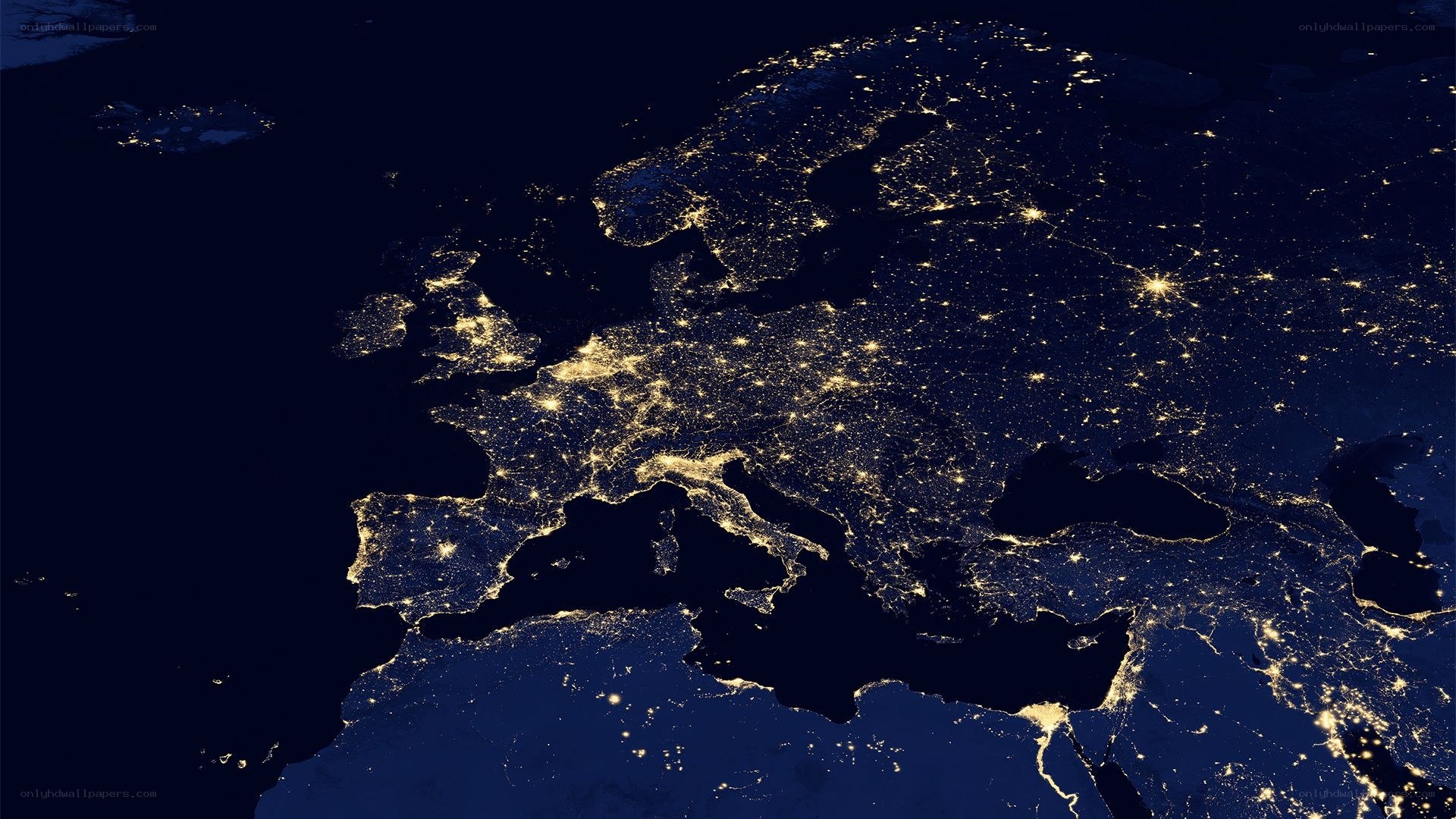Europe at night from space