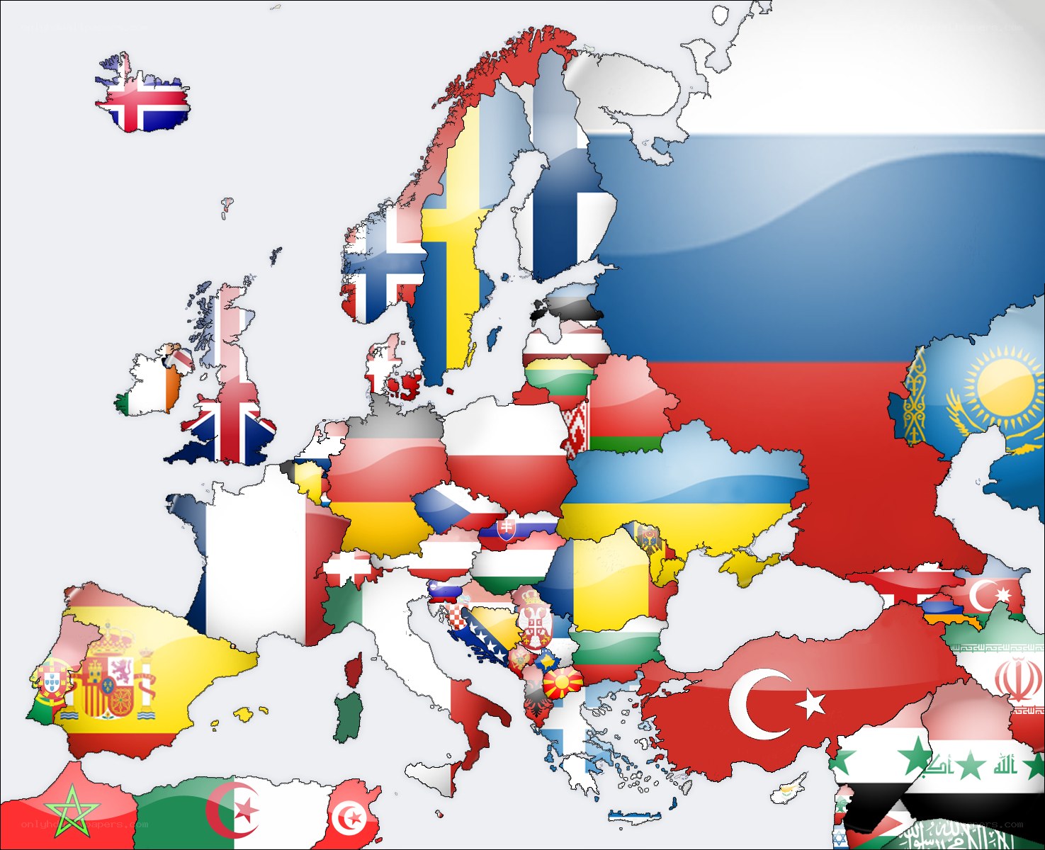 Europe map with national flags