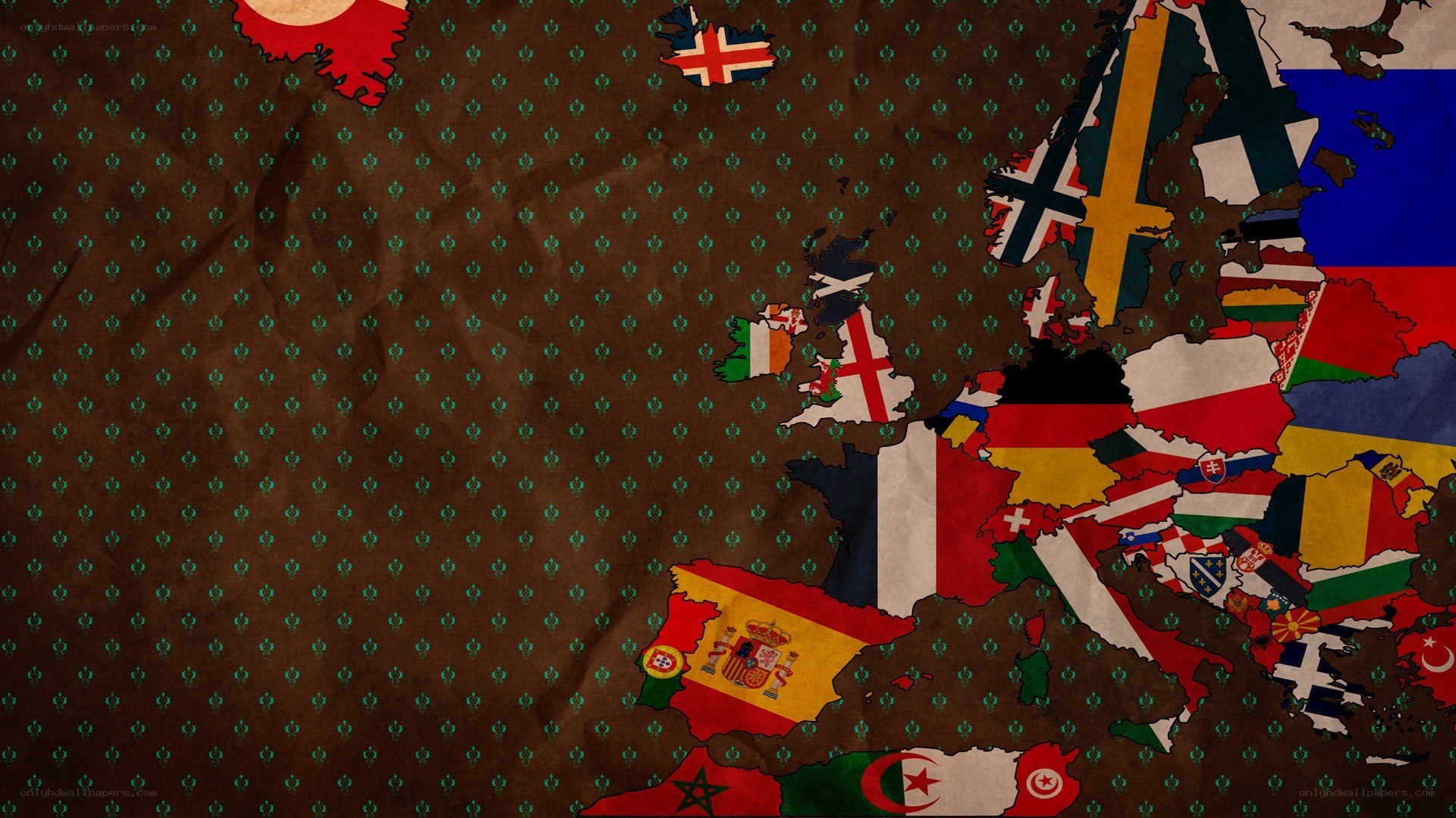 Europe map with national flags