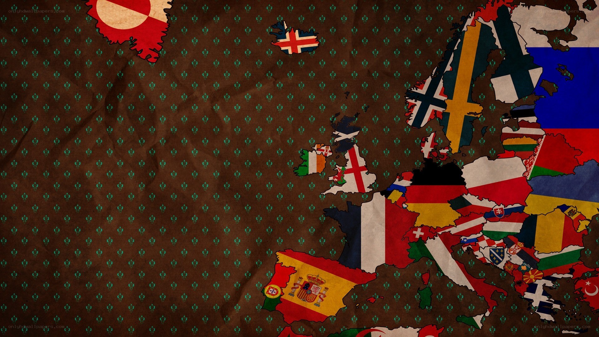 Europe map with national flags