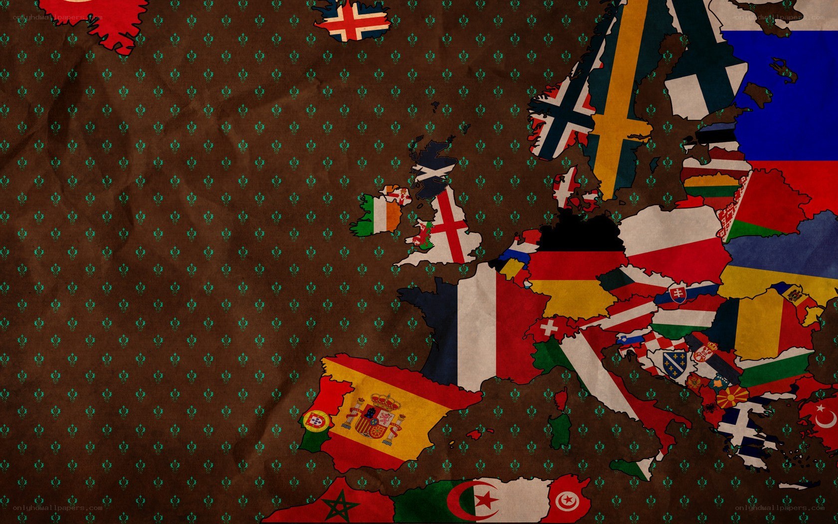 Europe map with national flags