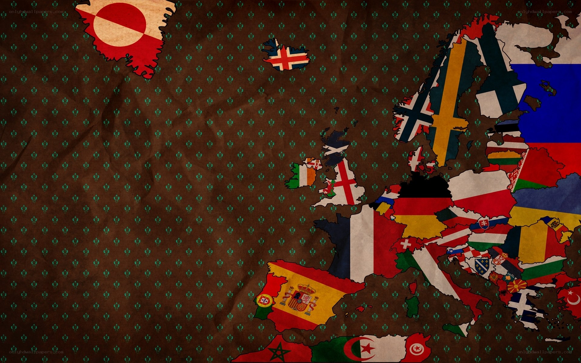 Europe map with national flags
