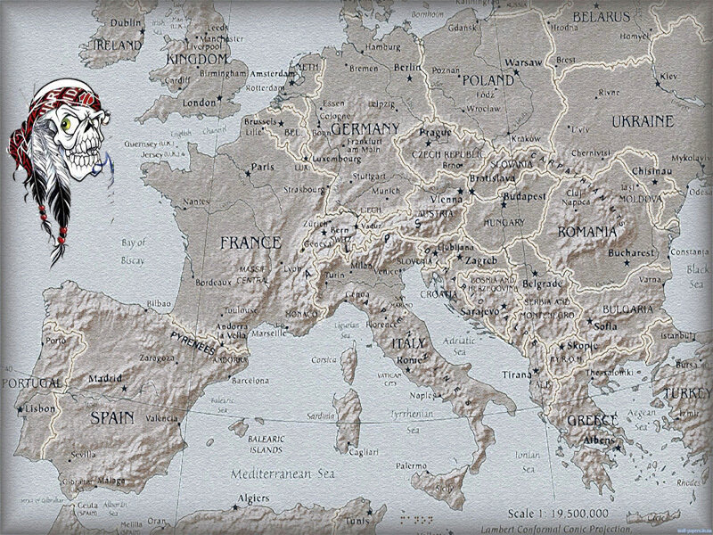 Europe map with pirate skull