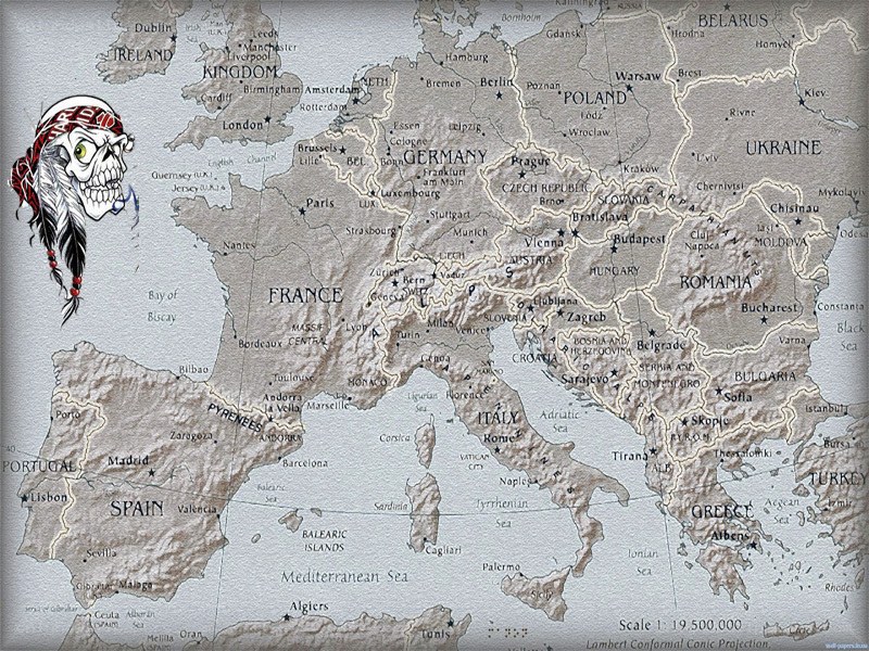 Europe map with pirate skull