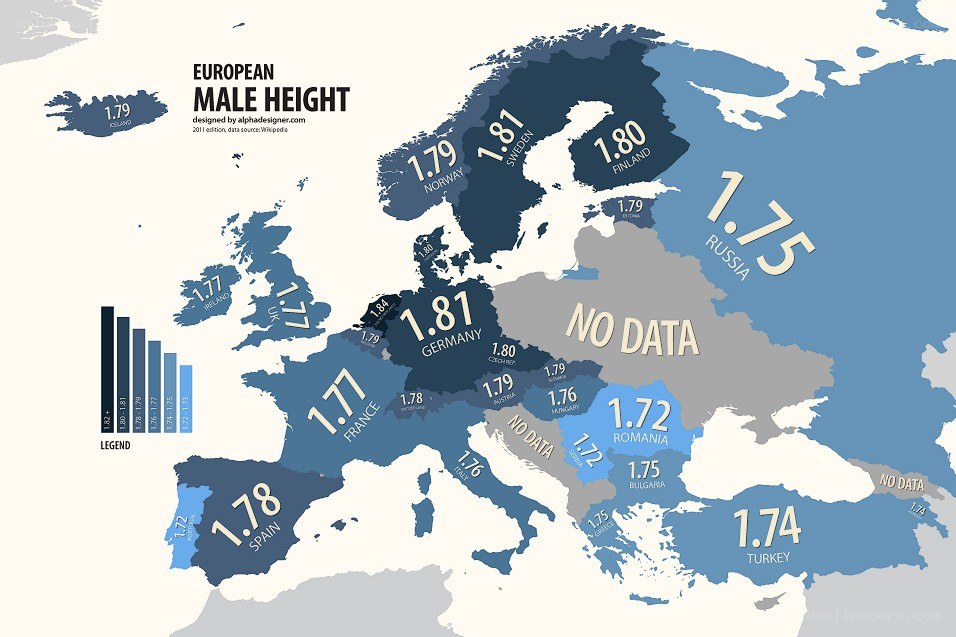European male height map