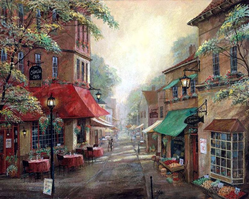 European Street Scene — Red, Serene
