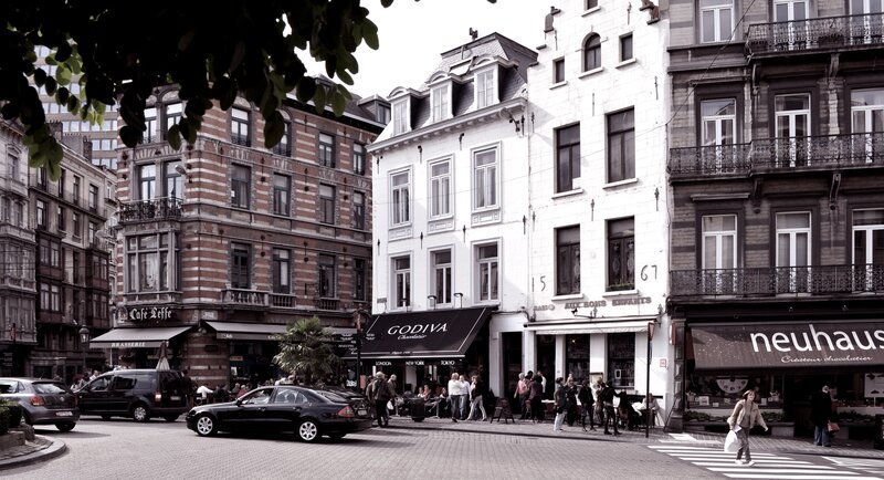 European street with shops and cafes