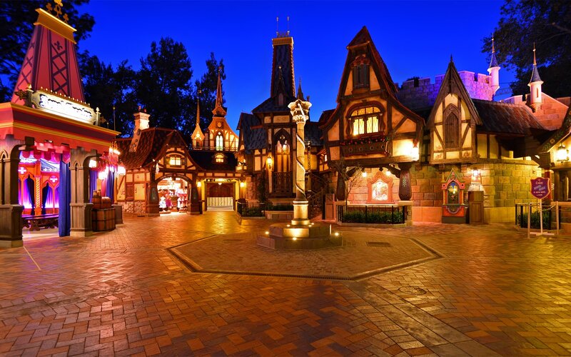 European-style Buildings at Night — Blue